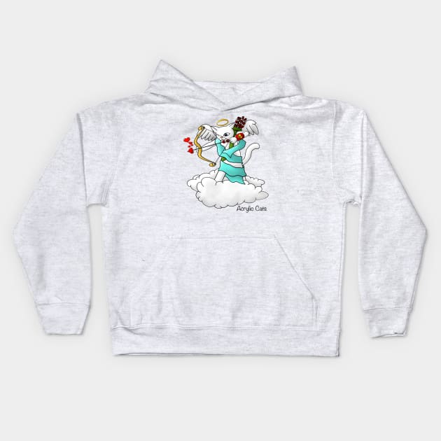 Valentine's Day Snow White Cupid Cat Kids Hoodie by Acrylic1101Cats